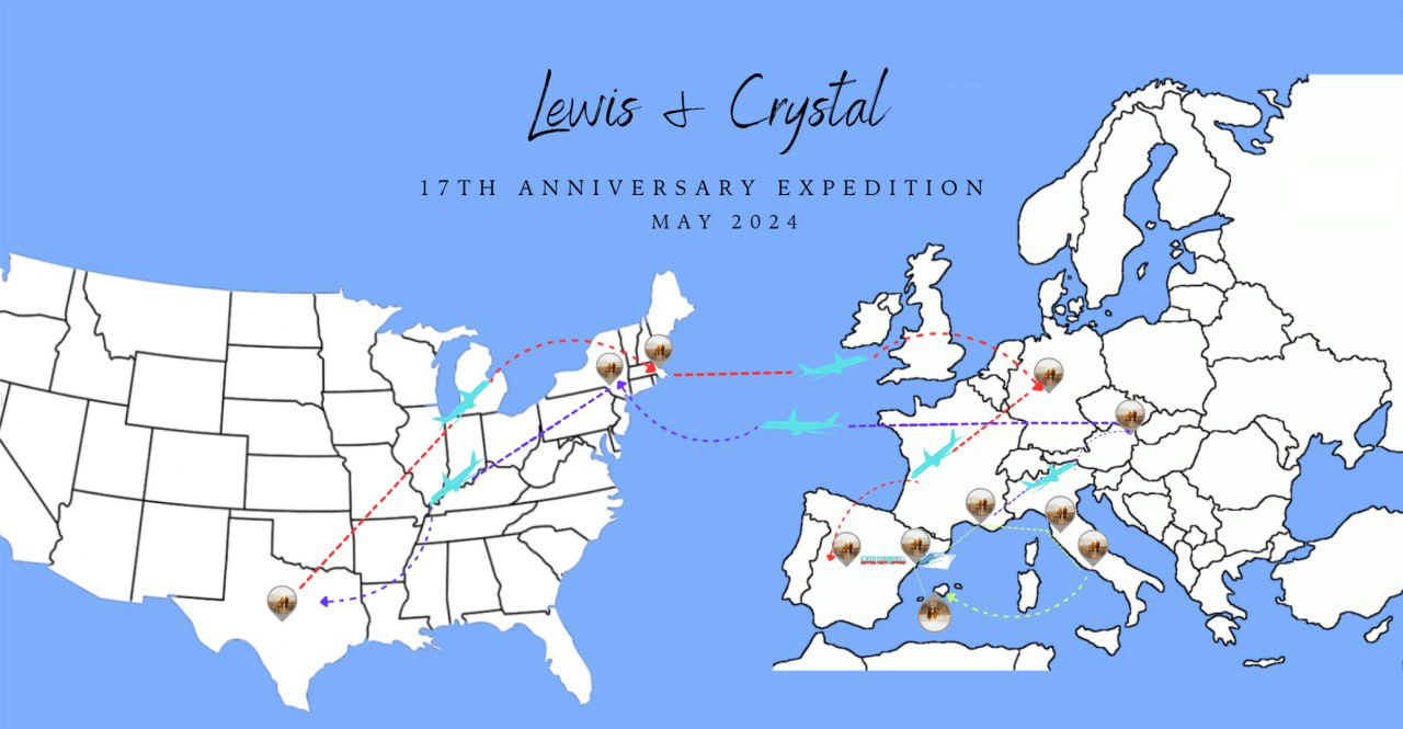 Lewis & Crystal — 17th Anniversary European Expedition, May 2024 — trip funded by travel card points