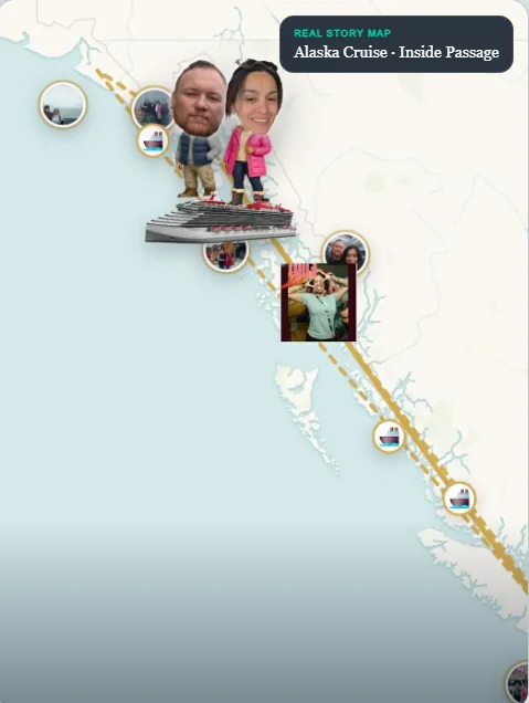 Real Fruglar Alaska cruise Story Map following the Inside Passage