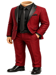 Scarlet suit with black satin details