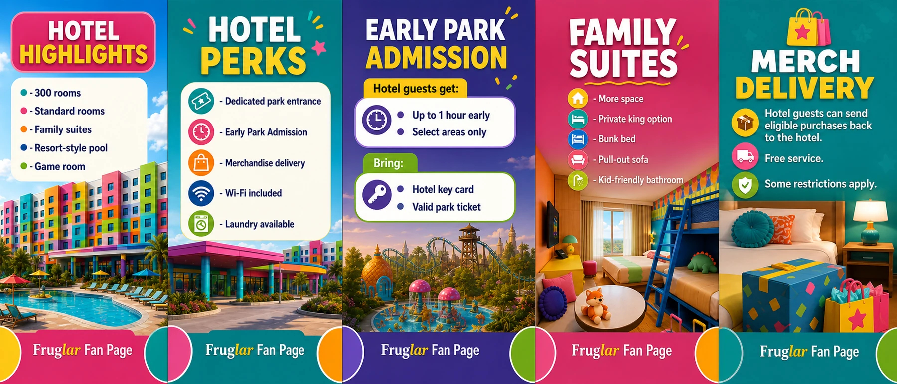 Universal Kids Resort hotel highlights, hotel perks, early park admission, family suites, and merchandise delivery tiles
