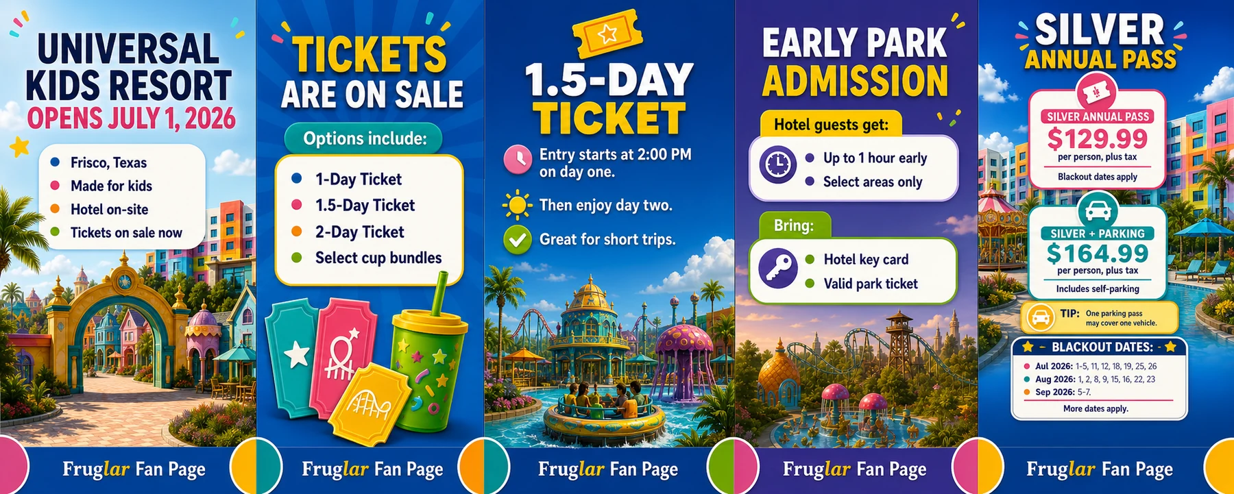 Universal Kids Resort ticket options, early admission, and Silver Annual Pass planning tiles